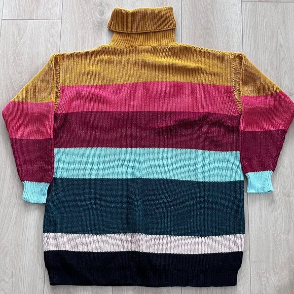 Farm Rio x Anthropologie Rainbow Striped Turtleneck Sweater, size small - Picture 4 of 6